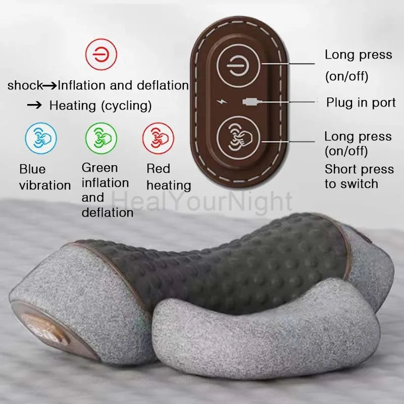 Electric Neck Massage Pillow Heating Vibration Neck Massager Back Cervical Traction Relax Sleeping Memory Foam Spine Support