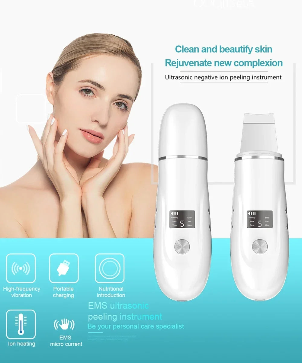 Ultrasonic Skin Scrubber Peeling Blackhead Remover Deep Face Cleaning Ultrasonic Ion Ance Pore Cleaner Facial Shovel skin care