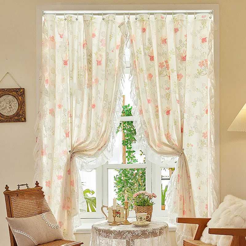 Floral Print Lace Sheer Curtain for Living Room Decoration Window Curtains for Kitchen Modern Tulle Voile Organza Curtains 레이스커튼