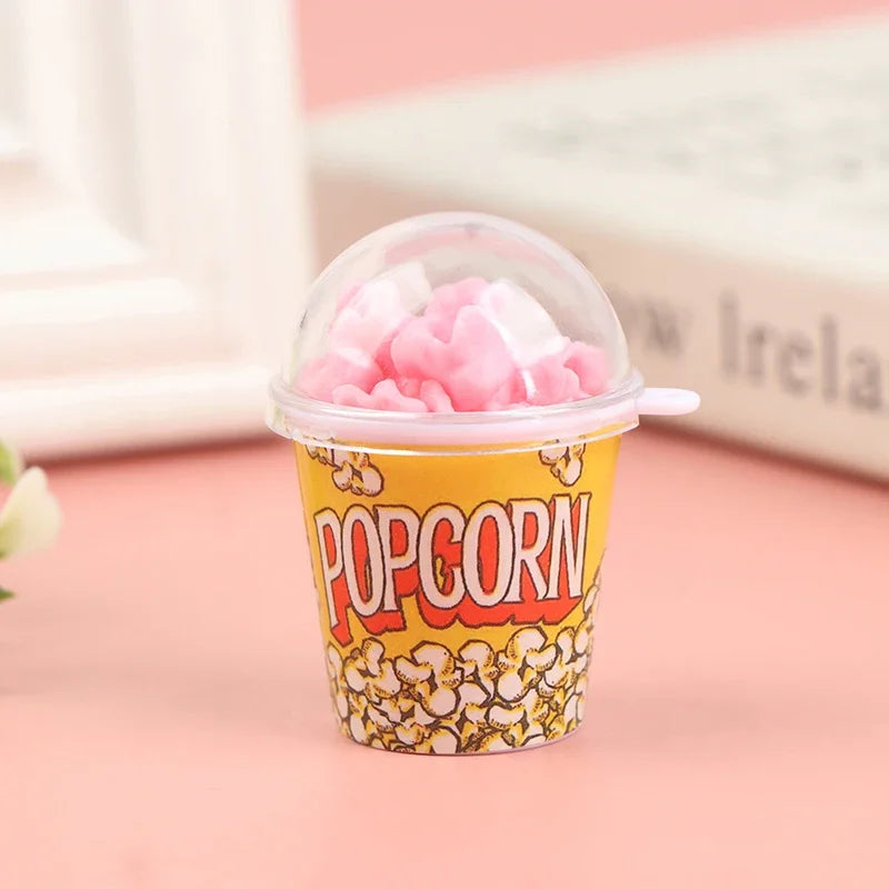 1/12 Scale Miniature Dollhouse Food Mini Popcorn Bucket for Doll House Kitchen Snack Shop Decor Kids Toys