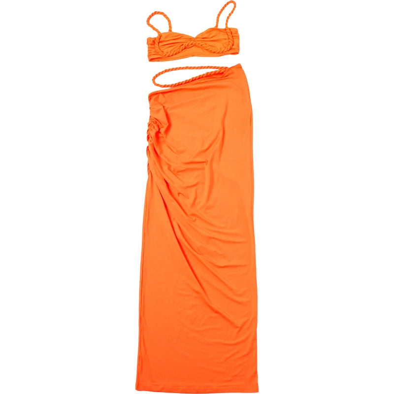 Spring Summer Women's Bikini Set 2 Piece High Waist Wrap Swimsuit Halter Wrap Swim Skirts + Suspender Bra Bathing Suit Beachwear