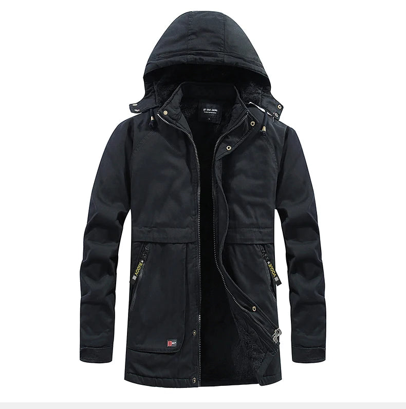 Men Winter Cotton Thick Warm Parkas 2024 New Hot Waterproof Fleece Jacket Coat Men Brand Outwear Fashion Hooded Casual Parka Men