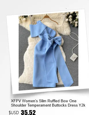 XFPV 2025 Spring New Fashion High-end V-neck Lantern Sleeves High Waist Print Swing Ruffle Edge Chiffon Long Dress Women SM11517