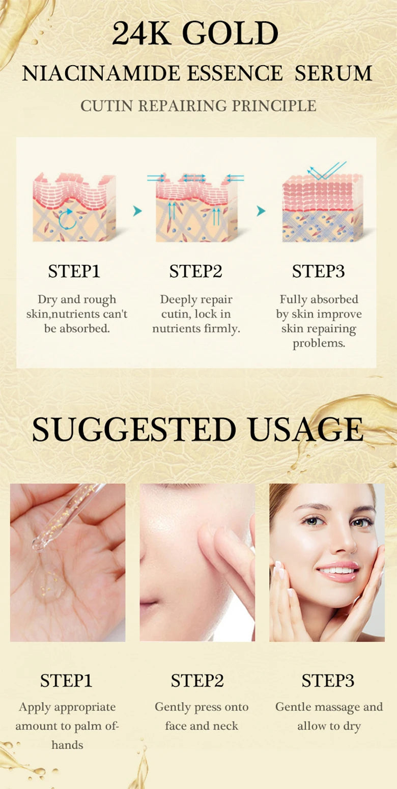 24k Gold Wrinkle Face Serum Pore Care Hyaluronic Acid Moisturizing Plumping Essence Aging Facial Serum Skin Care AuQuest