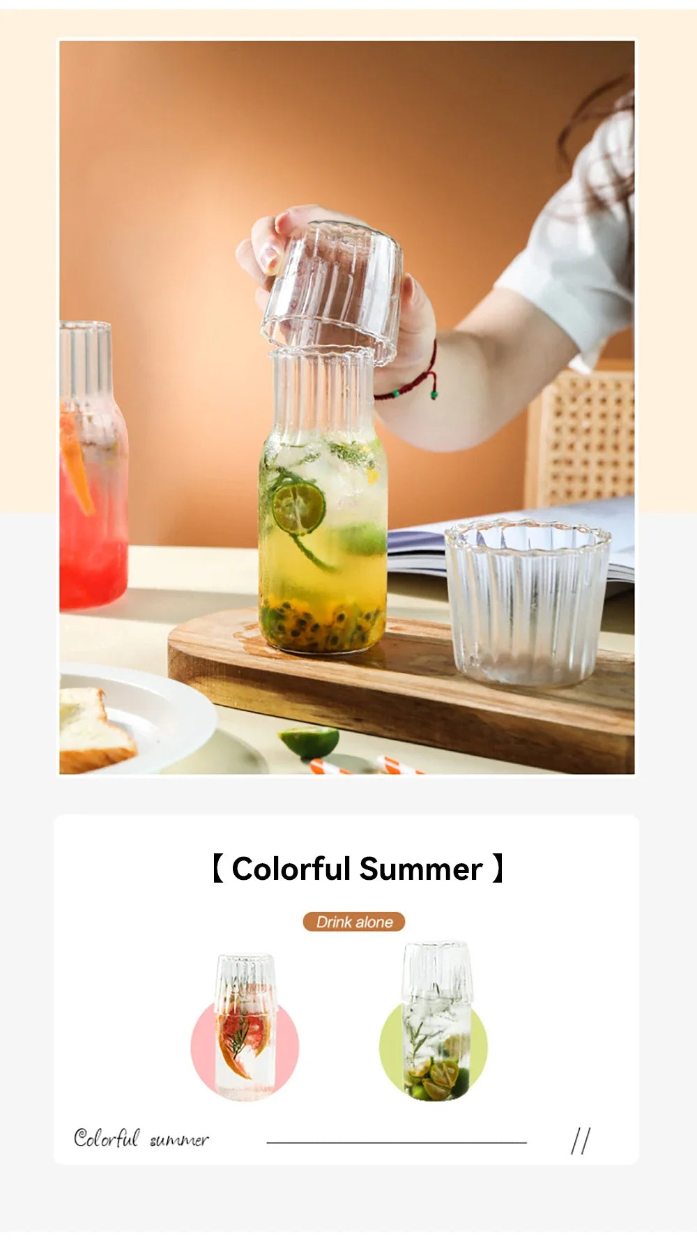 Transparent Water Carafe With Tumbler Cup Glass Water Bottle Sets Teacup Kitchen Pitcher Heat Resistant Milk Coffe Bottle Set