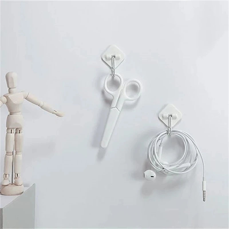 10Pcs/Set Wall Hook Key Holder Shelf White Small Plastic Hanging Strong Self-Adhesive 4-Shaped Home Bathroom Kitchen Accessories