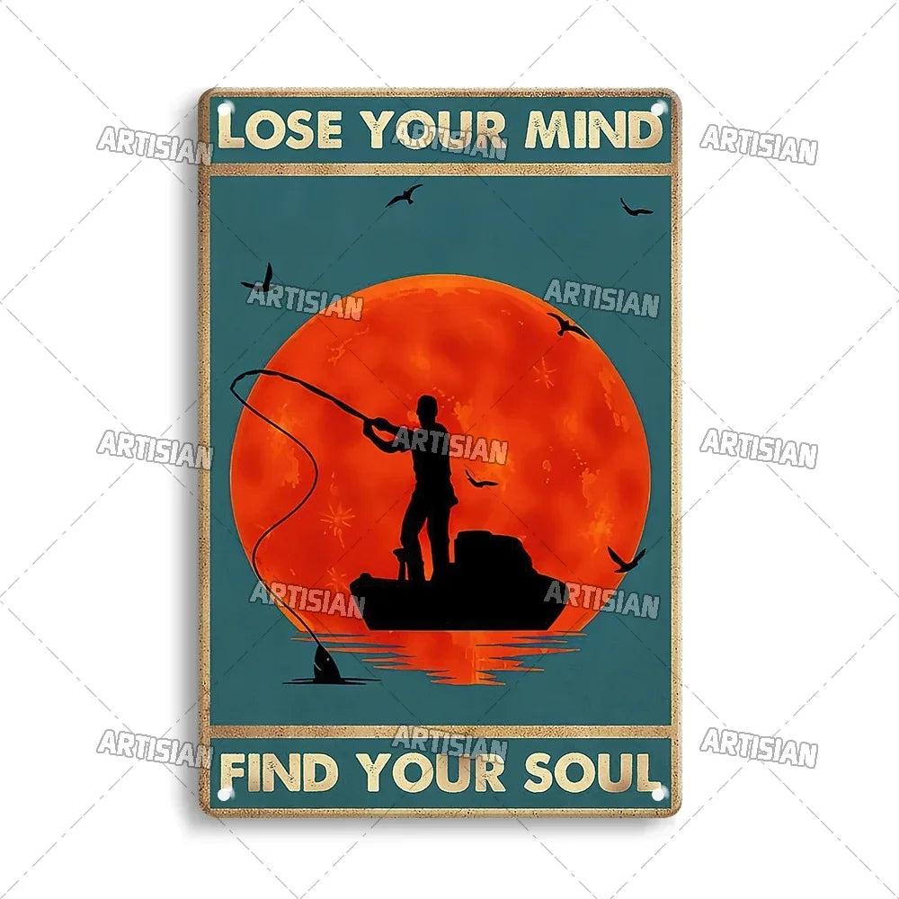 Artisian Fishing Metal Poster Sport Tin Sign Lure Bait Decorative Plaque Wall Decor Garage Bar Pub Club Hotel Cafe Kitchen Home