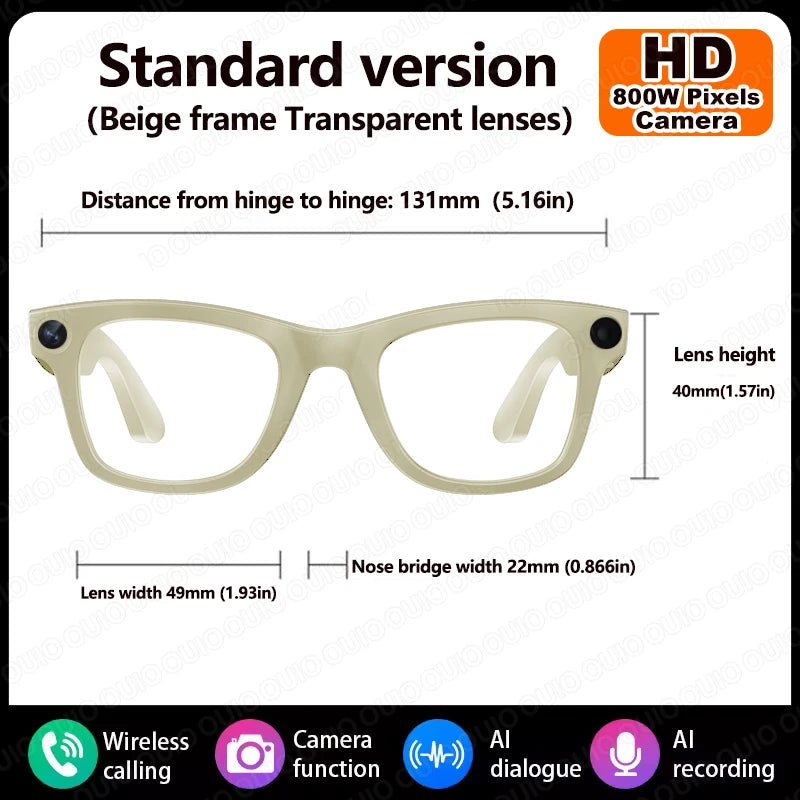 New Al Smart Glasses 800W HD Camera Anti Shake 1080P High-Definition Video Recording Touch Al Voice Wireless Call Smart Glasses