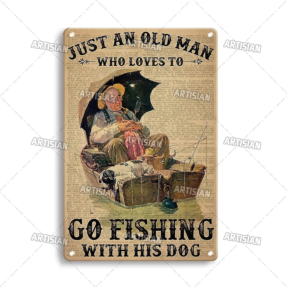 Artisian Fishing Metal Poster Sport Tin Sign Lure Bait Decorative Plaque Wall Decor Garage Bar Pub Club Hotel Cafe Kitchen Home