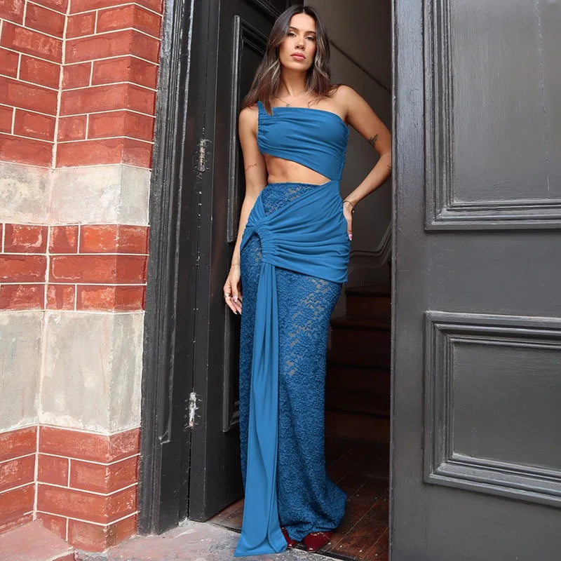 Trendix Sexy Lace Vacation Beach Dress Women 2025 Summer Hollow Out Sleeveless Maxi Dresses Off Shoulder Elegant Slim Long Dress