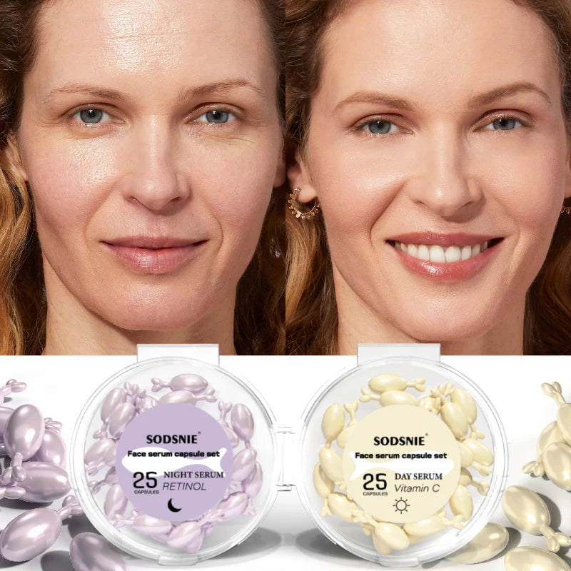 Anti Wrinkle Facial Serum Retinol Vitamin C Capsules Essence Anti-Wrinkle Firming Whitening Skin Care 50 Capsules