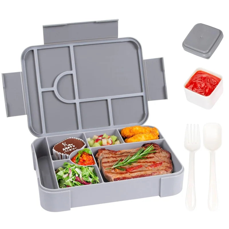 Divided Bento Box Large Capacity Microwave Lunch Box with Fork Spoon Leakproof Food Container For Back To School Camping Kitchen