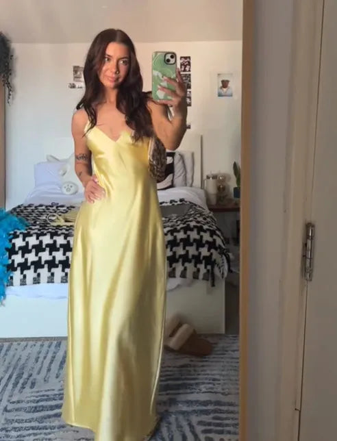 Women Solid Satin Backless Sexy Long Dress Fashion Sleeveless Bodycon Spaghetti Strap Dresses 2025 New Vocation Party Vestidos