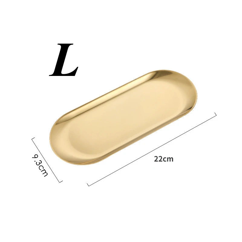 Stainless Steel European Jewelry Storage Tray Metal Cosmetic Storage Oval Cake Fruit Dessert Tray Snack Plate Kitchen Organizer
