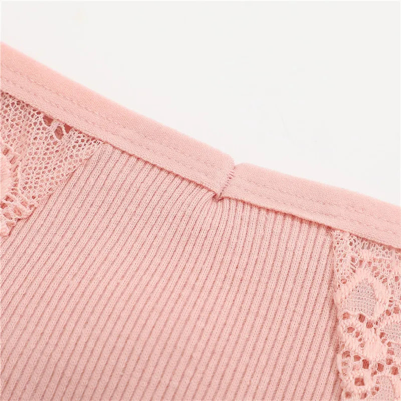 FINETOO 8Pcs Women's Cotton Underwear Lace Thongs Sexy Solid Color Low Waist Bikini Panties Ladies Breathable G-string Lingerie