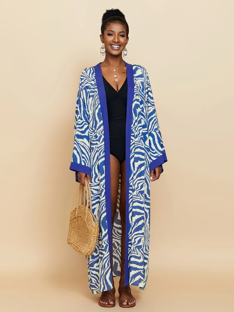 Para Praia Kimono Beach Robe Swimsuit Cover Ups Beachwear Long Flared Sleeve Dress Sarong Women Loose Cardigan Bikini Covers