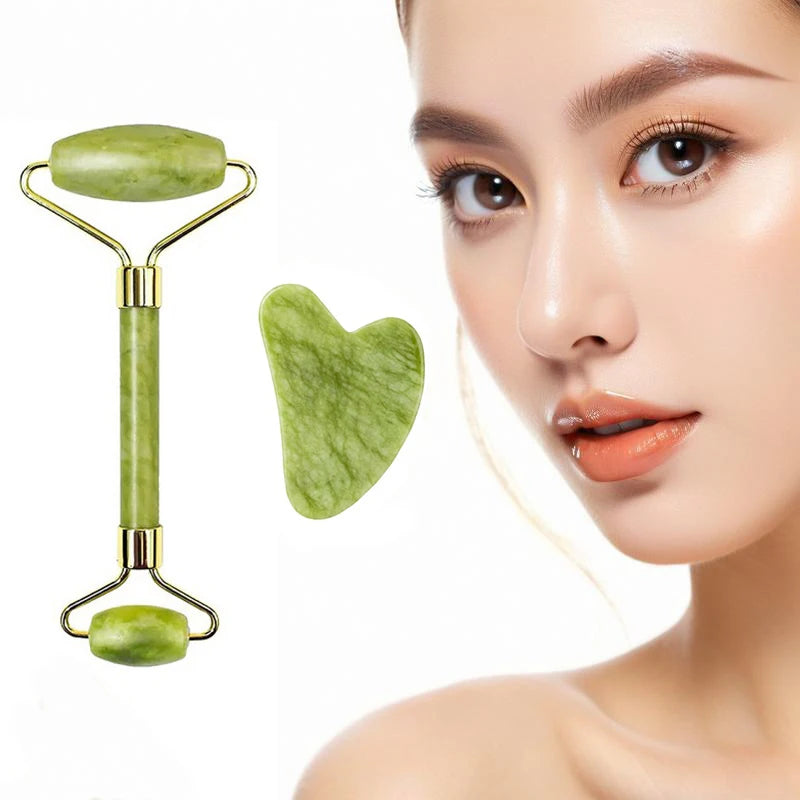 2PCS Gua Sha Natural Stone Gowoman Gua Sha Facial Stone Gua Sha Visage Roller for Face Massager Tool Gouache Scraper LBHL07