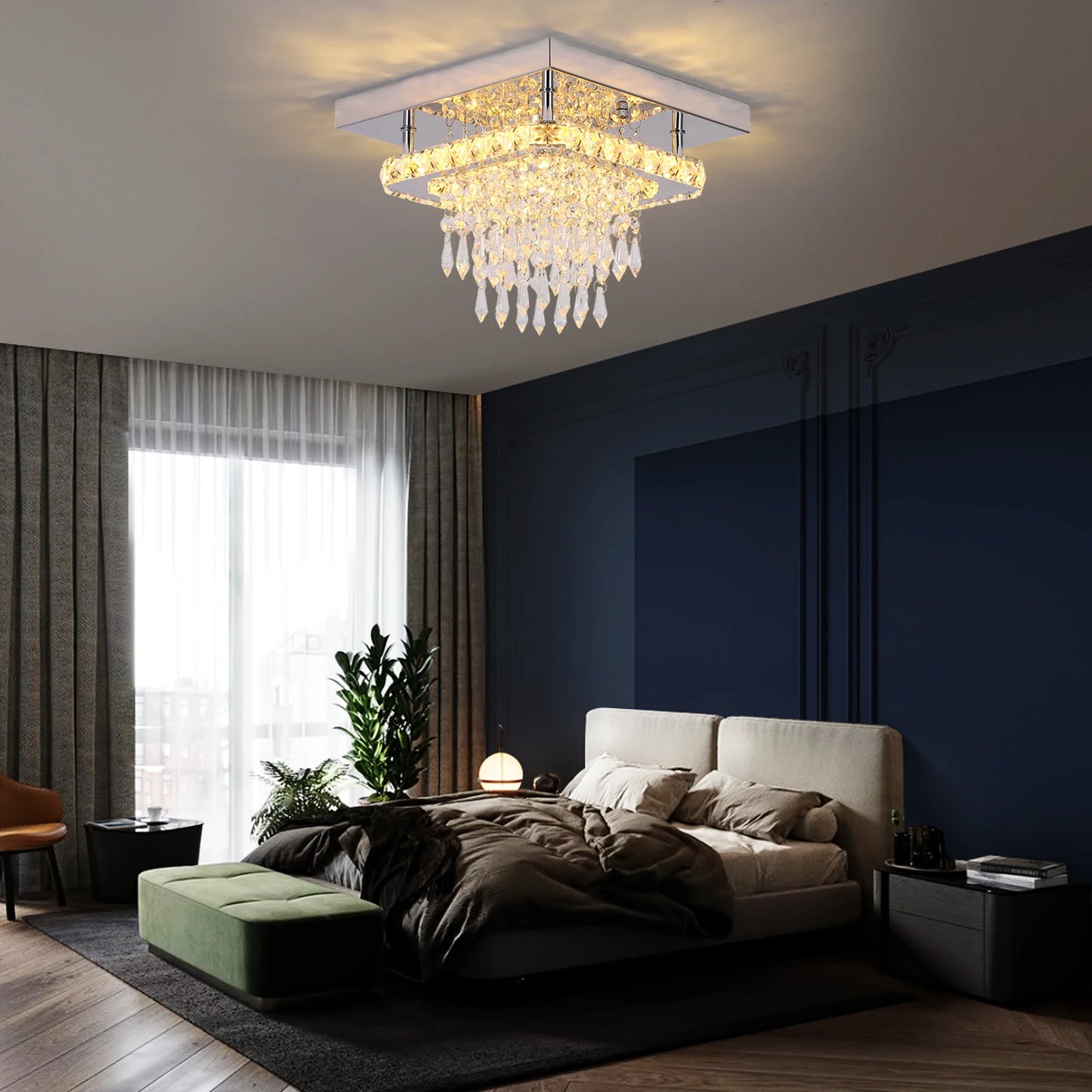 Modern K9 Crystal Chandelier Led For Dining Room Stainless Steel Ceiling Lamp Light Fixture Kitchen Lustres Luminaire Pendant