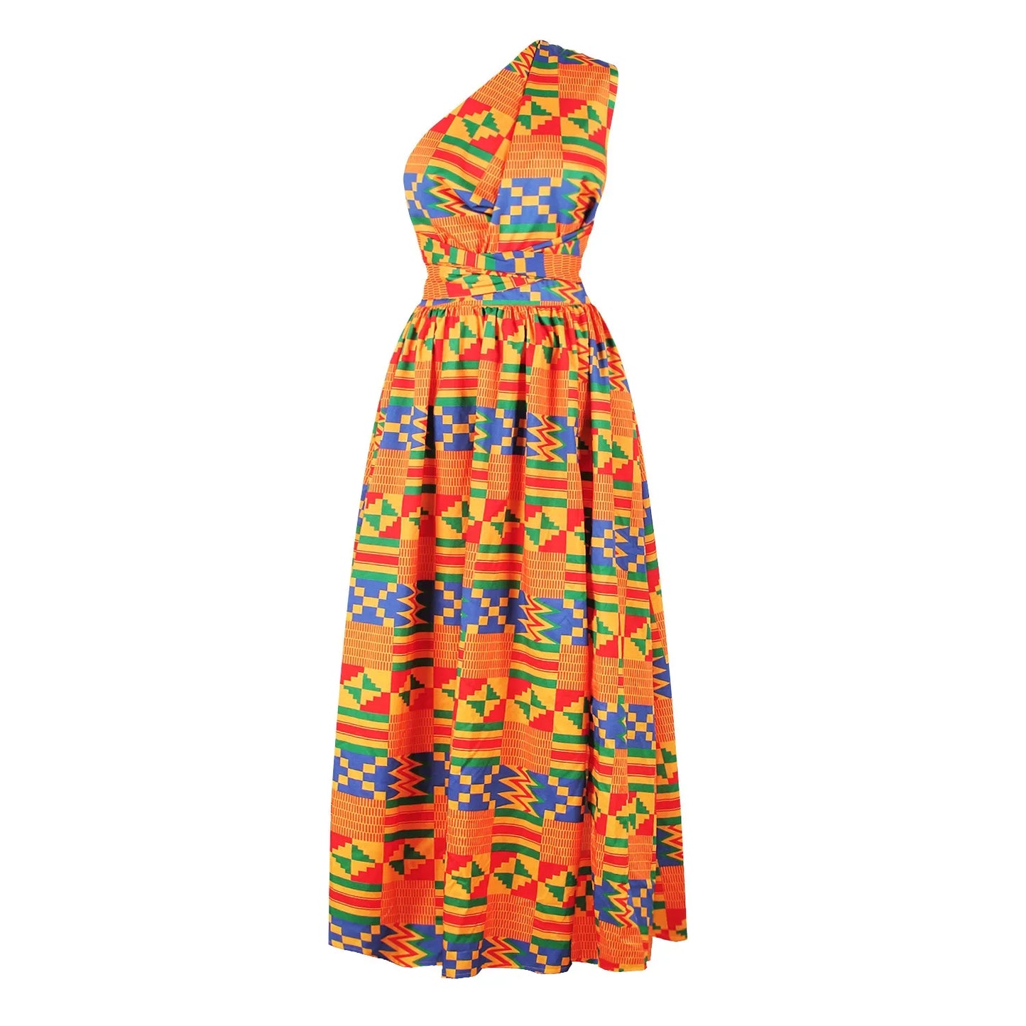 Sexy Sleeveless Dress Women Fashion Off Back African National Print Lady Party Dresses Vintage Casual Long Dress Africa Clothing