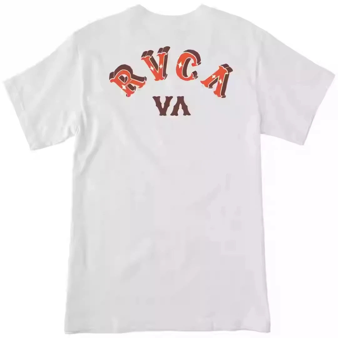 25 Summer New Dayline RVCA Surfboard Street Personality With Big Print Round Neck All Cotton Short Sleeve T-shirt Behind