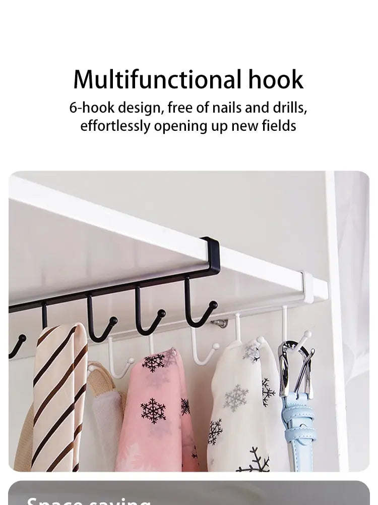1pc 6 Hook Coffee Cup Mug Holder Black White Hooks Shelf Multifunction Kitchen Cabinet Sundries Organizer Storage Hanger