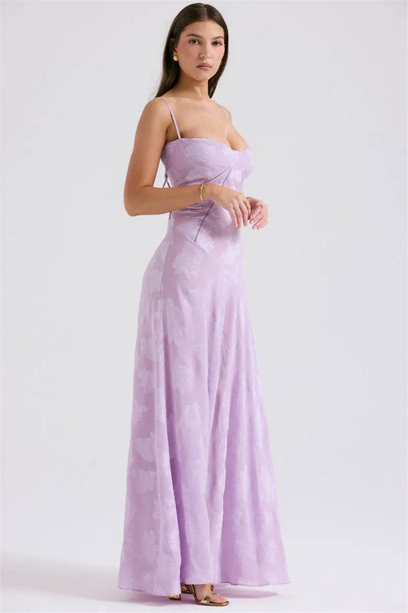 Mozision Elegant Print Backless Maxi Dress For Women Fashion New Spaghetti Strap Sleeveless Loose A-line Club Party Long Dress