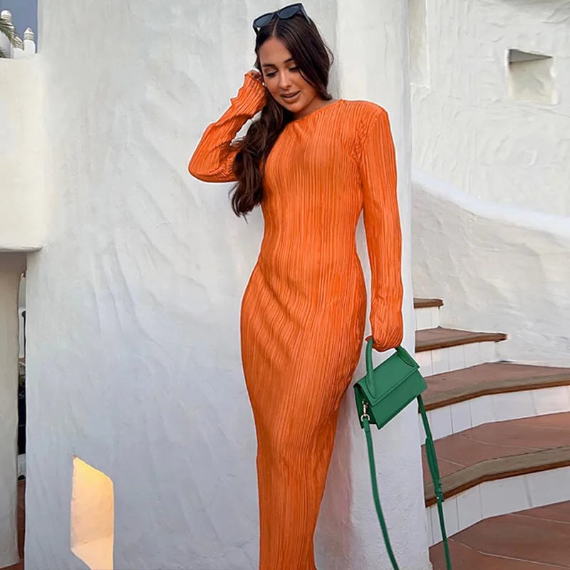 Dulzura Women 2024 Autumn Winter Fashion Long Sleeve Streetwear Bodycon Black Long Dress Wholesale Items For Business