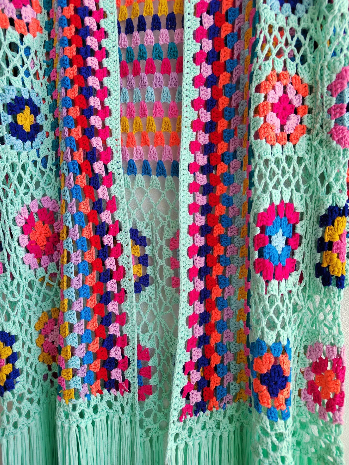 Crochet Knitted Women Cardigan Cover Ups Tassel Plaid Long Coat Bohemian 2023 Summer Beach Bikini Covers Sexy Hook Vestidos