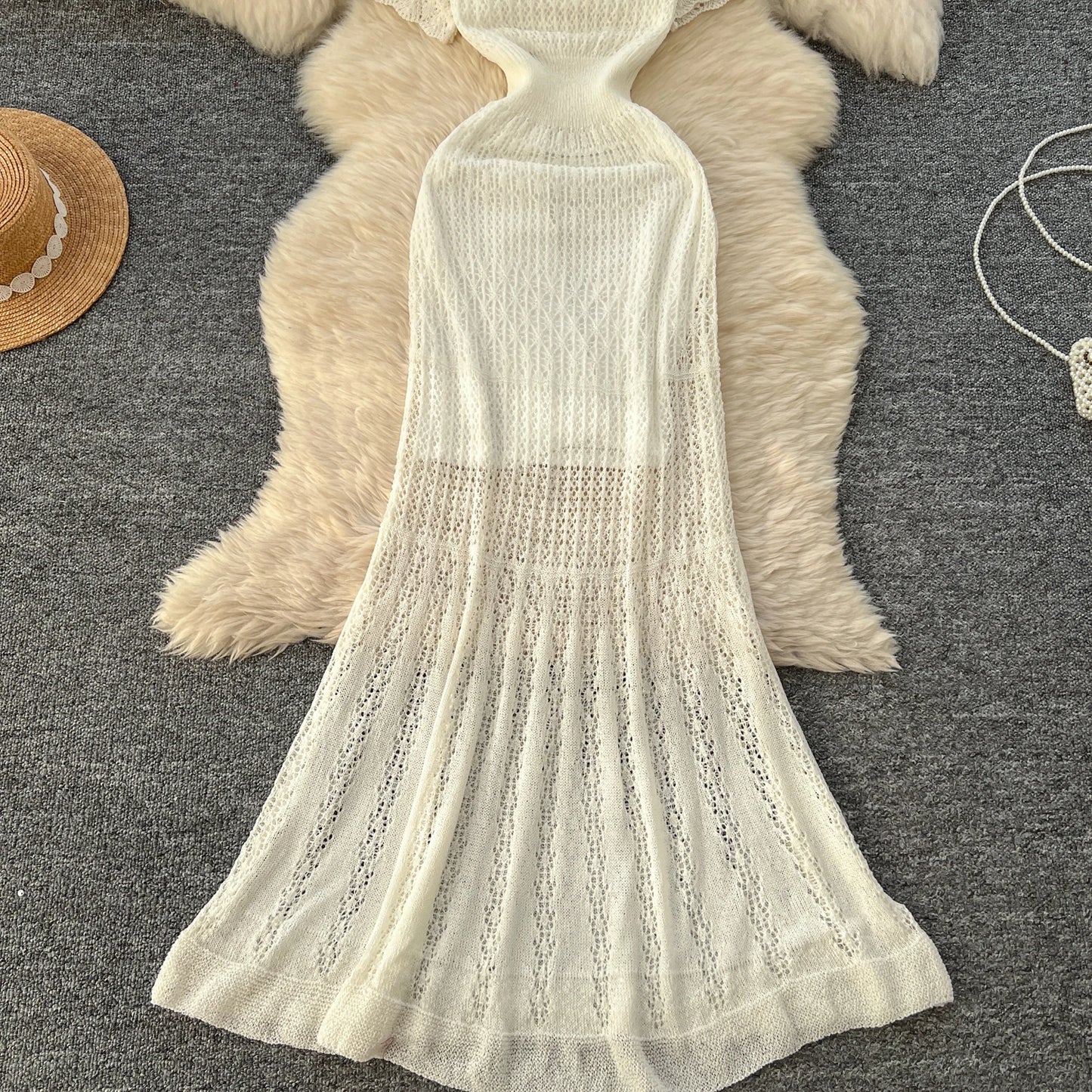SINGREINY Vacation Style Casual Dress Suits Solid Strap Short Sundress+Knitting Hollow Out Long Dress Korean Women Beach Sets