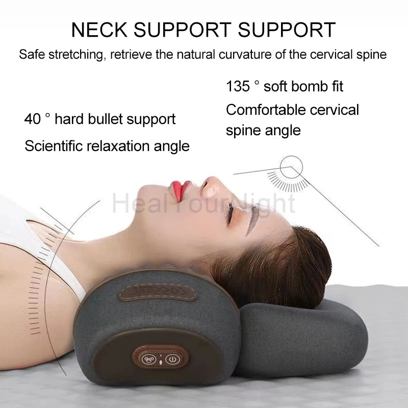 Electric Neck Massage Pillow Heating Vibration Neck Massager Back Cervical Traction Relax Sleeping Memory Foam Spine Support