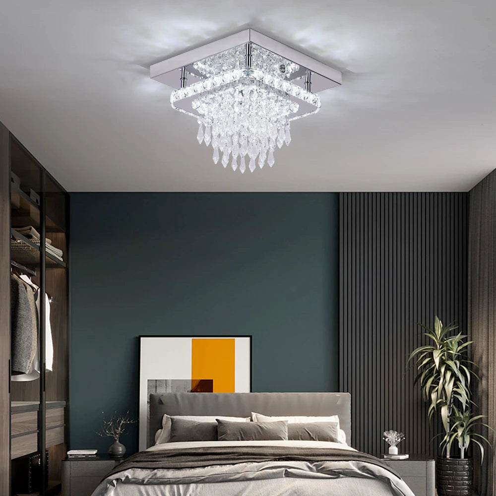 Modern K9 Crystal Chandelier Led For Dining Room Stainless Steel Ceiling Lamp Light Fixture Kitchen Lustres Luminaire Pendant