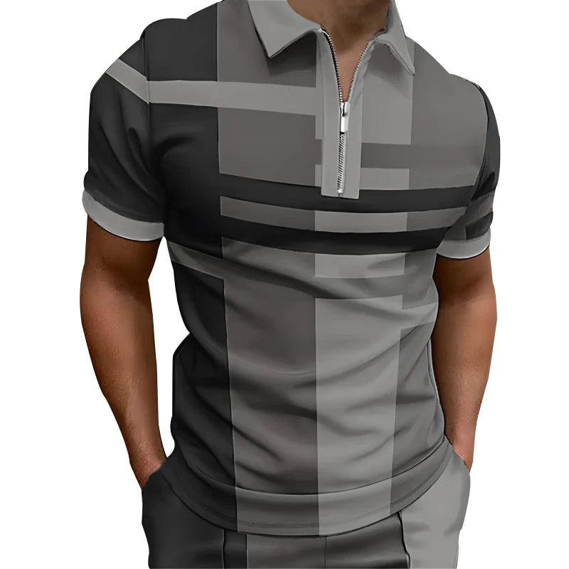 Spring Summer Men Casual Short Sleeve Business Polo Shirt Men Clothes Zipper Polo Shirt Men Spell Color Golf Polo Shirts
