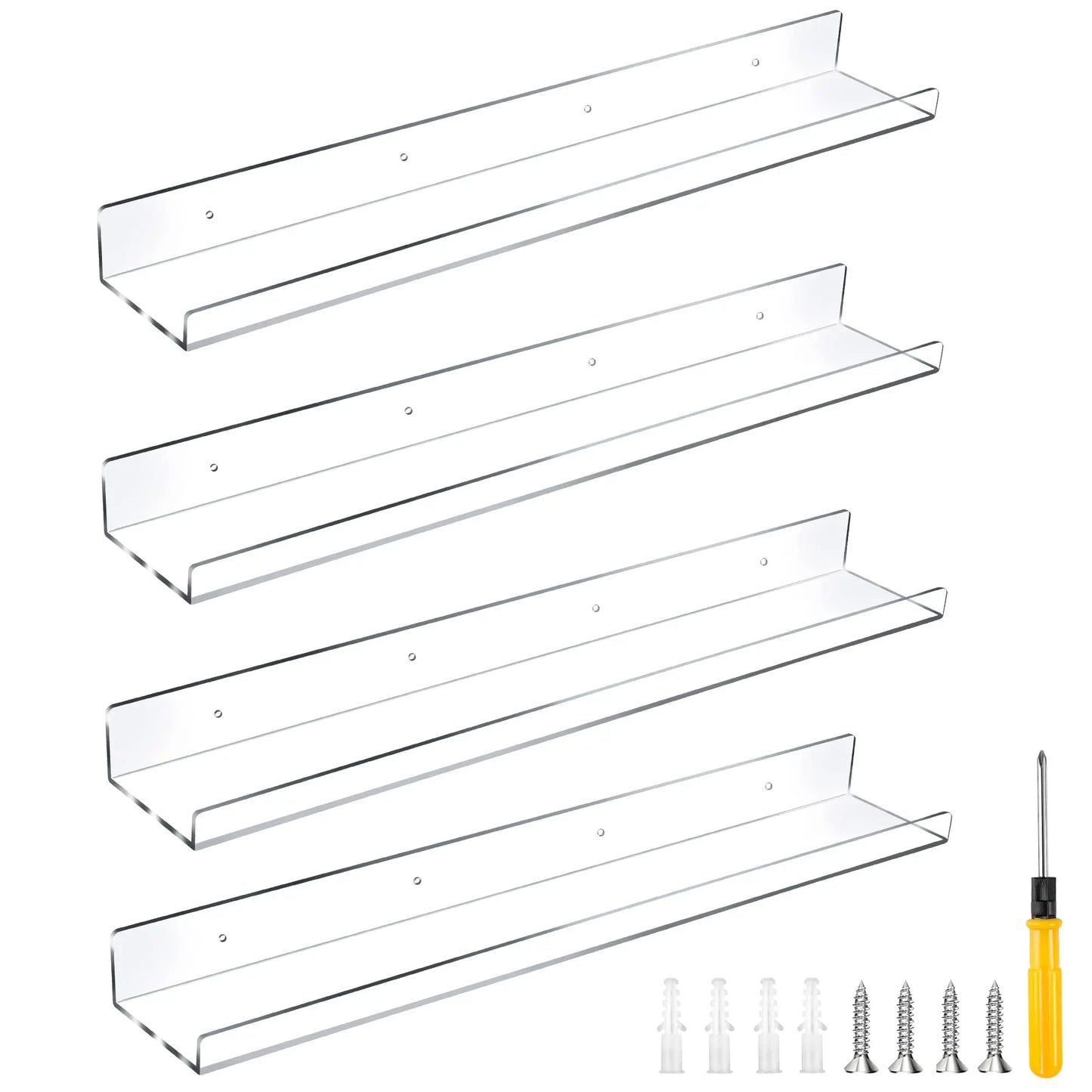 15" Invisible Acrylic Shelves Floating Wall Ledge Bookshelf Shelf Transparent U-Shaped Display Shelf Bookshelf Kitchen Bathroom