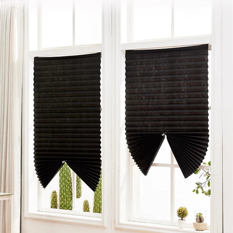 1pc Self-Adhesive Curtains Non-Woven Pleated Blinds Folding Curtains For Kitchen Balcony Bedroom Shades Blackout Curtains