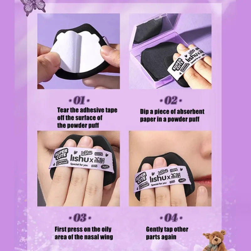 LISHU Bamboo Blotting Papers With Makeup Puff Mirror Refreshing Portables Oil Control Tool Kits Facial Oil Absorbing Sheets Care