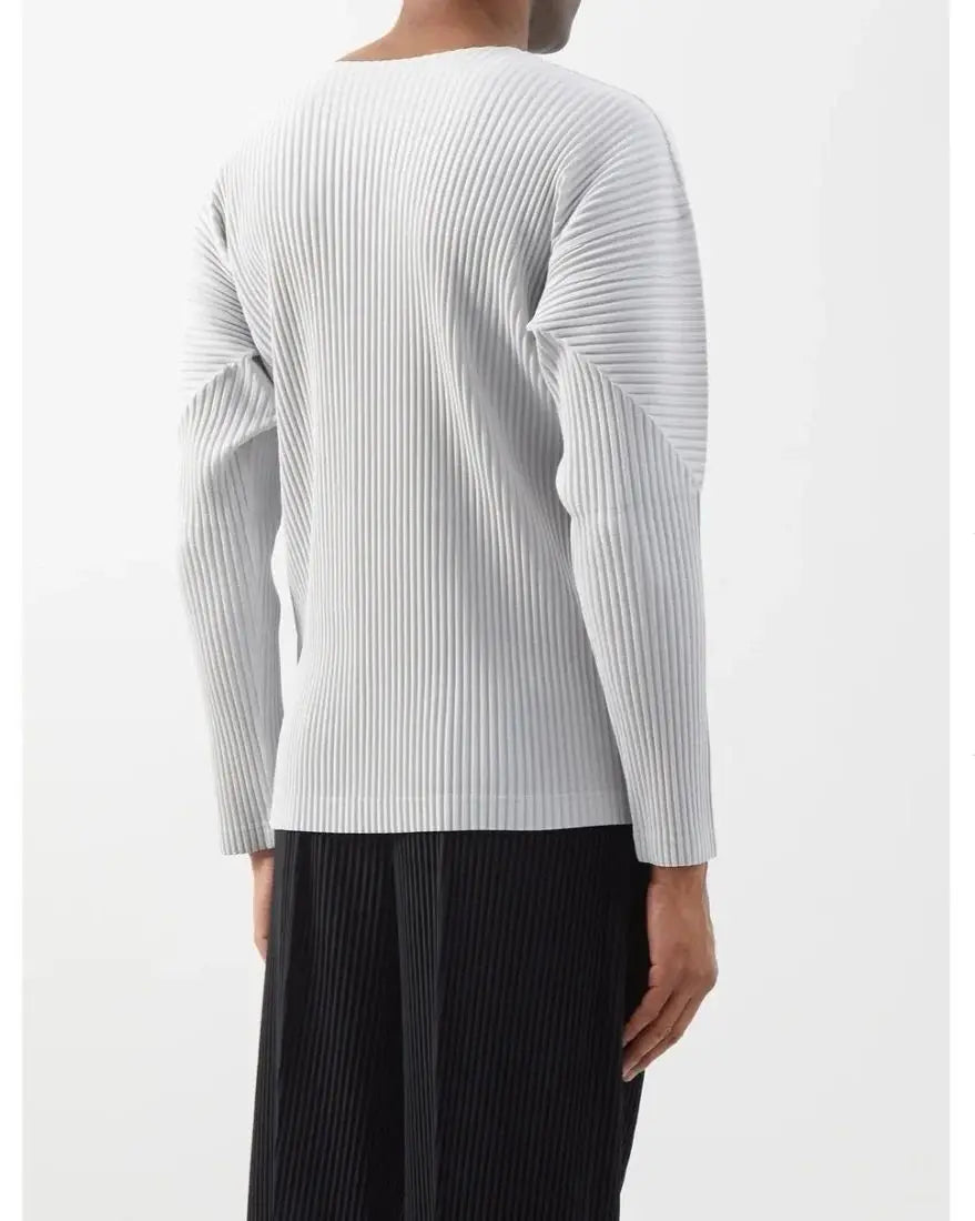 Pleats Original Pleated T-shirt 2024 Spring And Summer New Long-sleeved Round Neck Men's Tops Round Neck T-shirt Casual Clothing