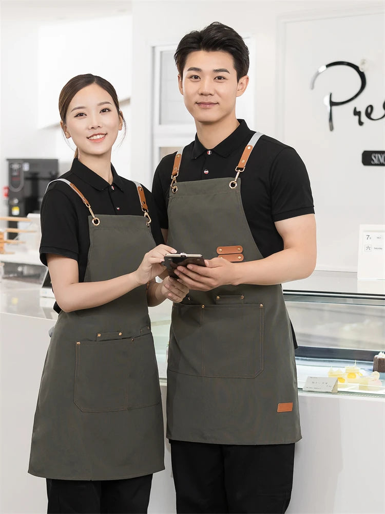 Men's Women's Kitchen Apron Custom Logo Catering Server Work Aprons Nails Hairdressing Mandil Restaurant Cafes Bar Waiter Bibs