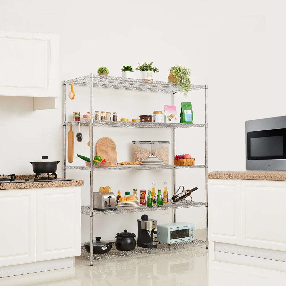 Warehouse supermarket kitchen other 5-layer heavy-duty adjustable shelves with wheels adjustable feet frame bearing 300 pounds