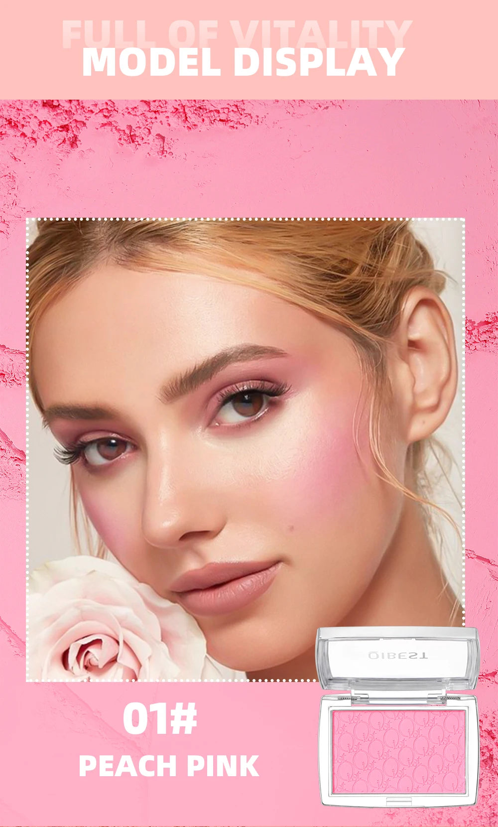 QIBEST Natural Cream Blush Palette Makeup Long-Lasting High Pigment Face Blusher Powder Facial Cheek Tint Rouge Women Cosmetics