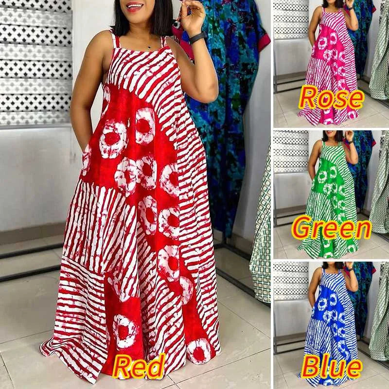 Plus Size Maxi Long Dress Bohemian Sleeveless Printed Party Sundress 2024 VONDA Summer Tank Vestidos Beach Loose Casual Robe
