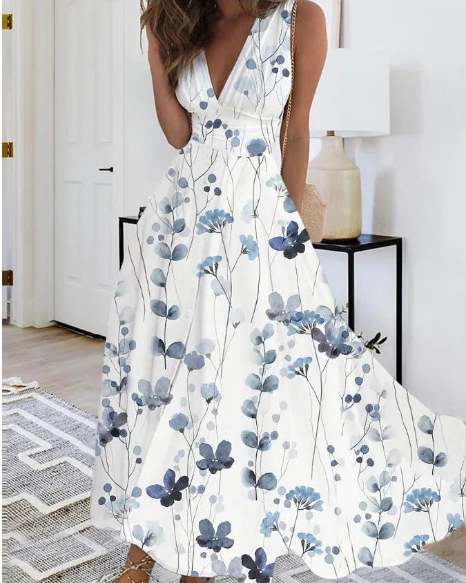 Women Dress Summer 2024 New Green Sleeveless Boho A-LINE Backless Shirring Long Dress Trendy Elegant Maxi Dress for Women Beach