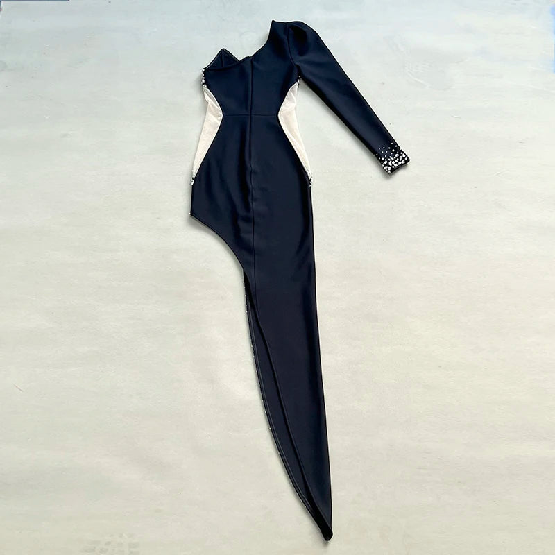 Factory Wholesale Women's Black Diamond Strapless High-End Luxury Sexy Celebrity Cocktail Party Bandage Long Dress