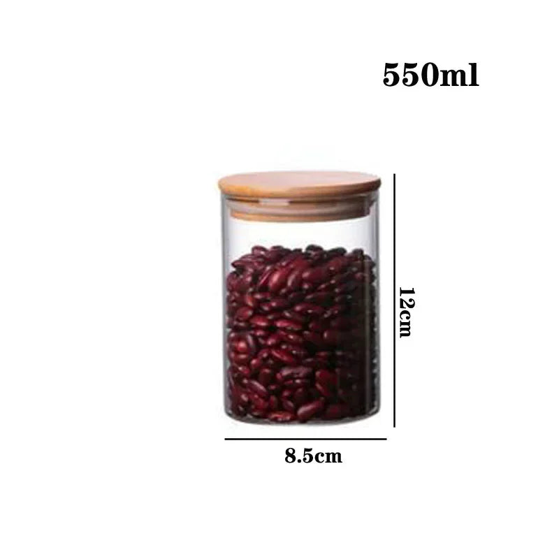 Kitchen Storage Tank Food Container Bambo Covered High Borosilicate Food Sealed Glass Tank Kitchen Miscellaneous Grain Organizer