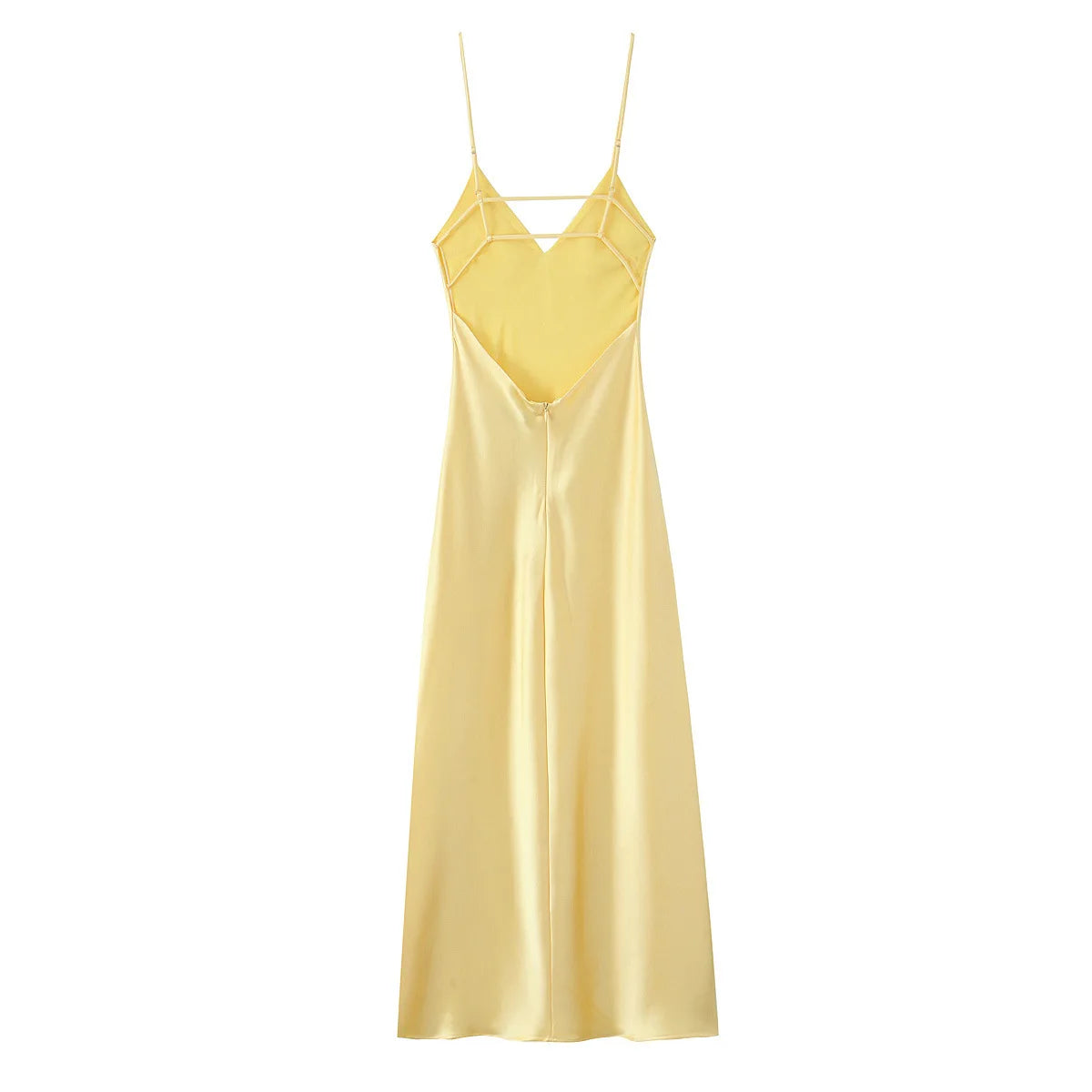 Women Solid Satin Backless Sexy Long Dress Fashion Sleeveless Bodycon Spaghetti Strap Dresses 2025 New Vocation Party Vestidos