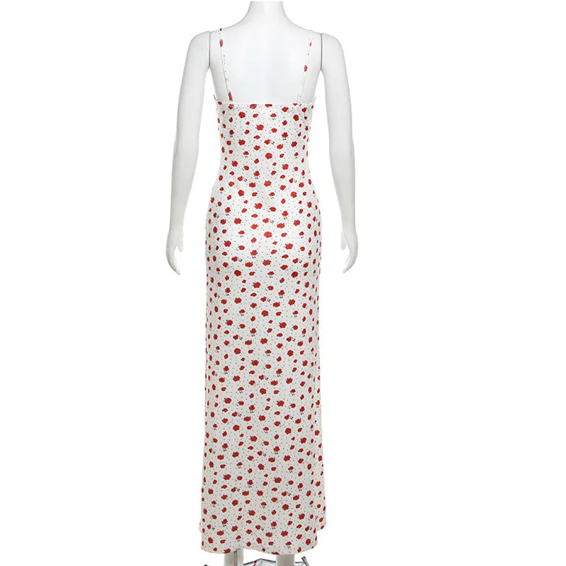 Tuularose Lace Printed Long Dress Women's Summer Sleeveless Spaghetti Strap Patchwork Long Fashion Sexy Slim 2025 Party Dresses