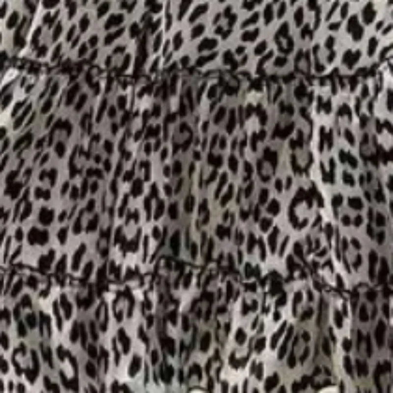 Loose High Waisted Women Skirt Elegant Leopard Print Long Dress Fashion Ruffles Clothing