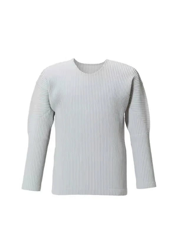 Pleats Original Pleated T-shirt 2024 Spring And Summer New Long-sleeved Round Neck Men's Tops Round Neck T-shirt Casual Clothing