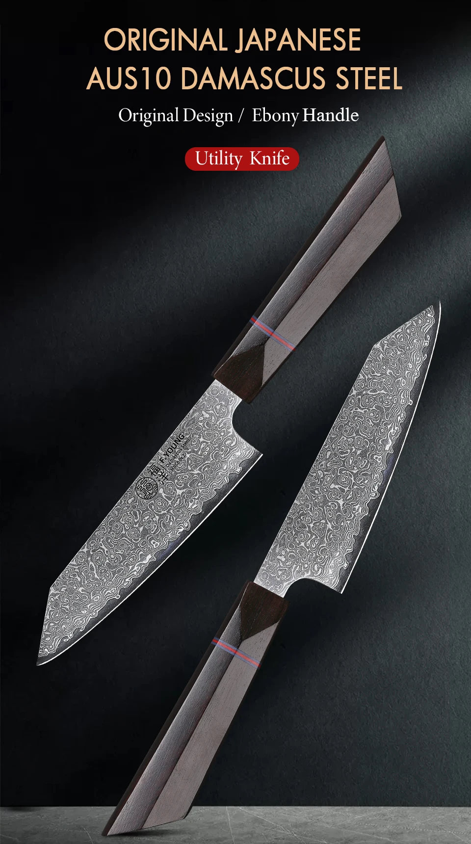 F.YOUNG 5" Japanese Kitchen Utility Knife Damascus Professional Chef Knife Peeling Paring Fruit Vegetable Meat Cooking Tools