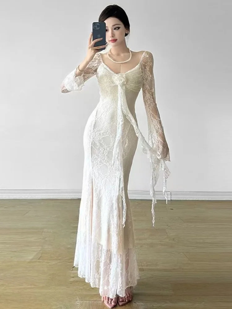 Sexy Lace Womens Dresses Summer Spring Fashion Elegant Evening Party Long Dress Birthday Prom Vestidos Female Clothing