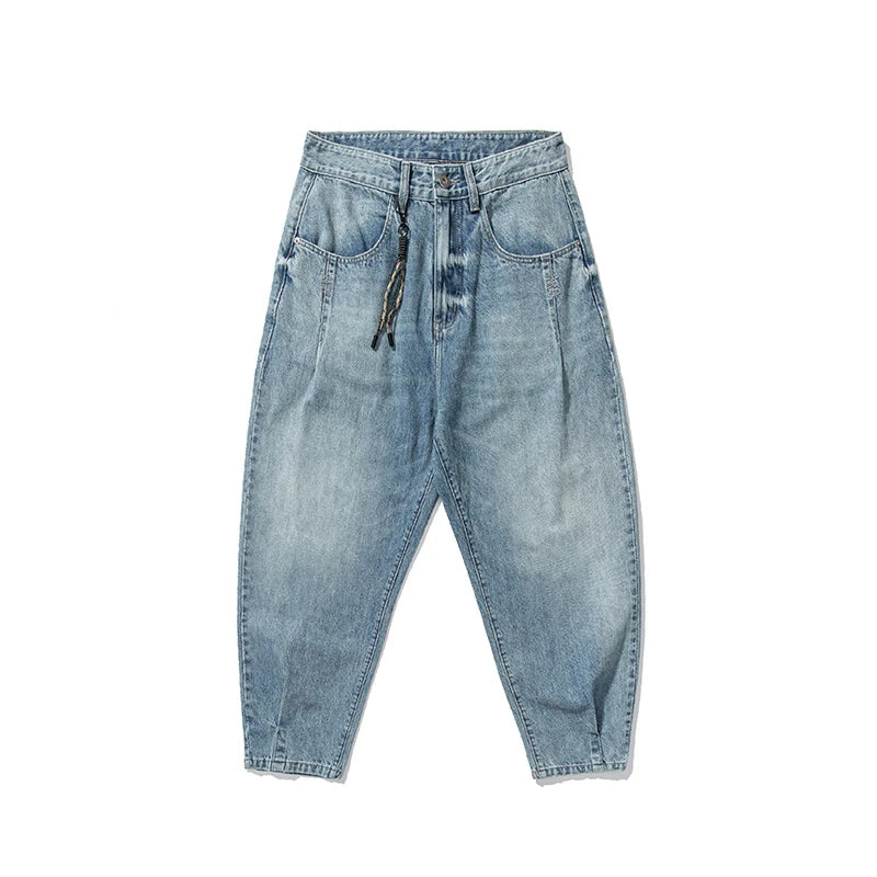 Spring Autumn Japanese Streetwear Retro Casual Denim Cargo Pants Men Clothing Loose Straight Harem Trousers Harajuku Jeans